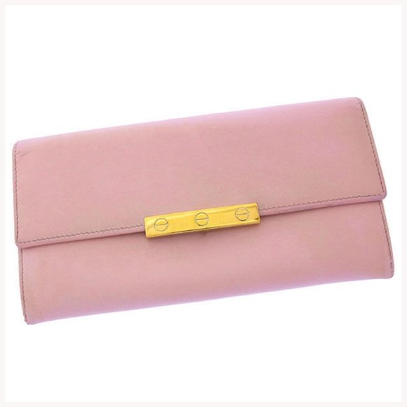 Authntic Cartier Wallet Purse Long Wallet Pink Gold Woman